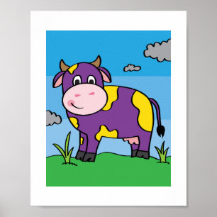 Cute Cow Illustration Kids Farm Animal Art Poster