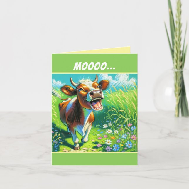 Cute Cow Illustration Mooo-chas Gracias Thank you Card (Front)