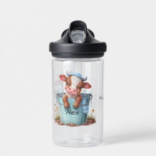 Cute Cow in a Bucket 1st Grade Name Personalised  Water Bottle