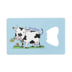 Cute cow in green field cartoon illustration