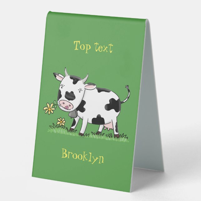 Cute cow in green field cartoon illustration (Front)