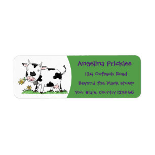 Cute cow in green field cartoon illustration