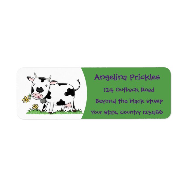Cute cow in green field cartoon illustration (Front)