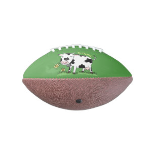 Cute cow in green field cartoon illustration american football