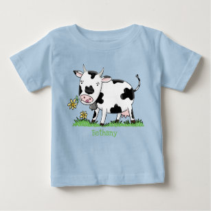 Cute cow in green field cartoon illustration baby T-Shirt