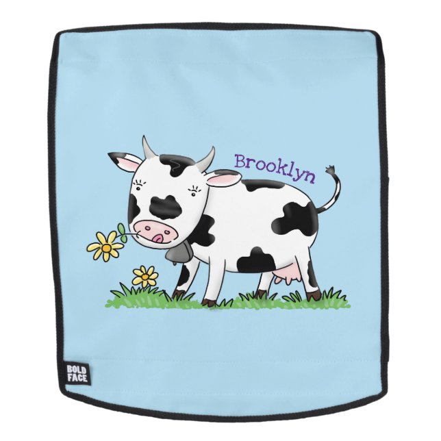 Cute cow in green field cartoon illustration backpack (Removable Face)