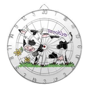Cute cow in green field cartoon illustration dartboard