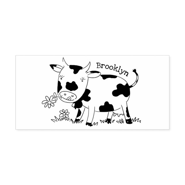 Cute cow in green field cartoon illustration  rubber stamp (Imprint)