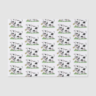 Cute cow in green field cartoon illustration tissue paper