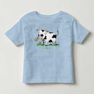 Cute cow in green field cartoon illustration toddler T-Shirt