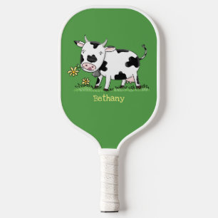 Cute cow in green field cartoon personalised  pickleball paddle