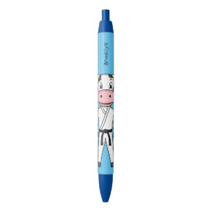 Cute cow in kung fu suit cartoon  black ink pen