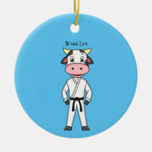 Cute cow in kung fu suit cartoon ceramic tree decoration