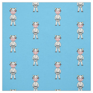 Cute cow in kung fu suit cartoon fabric