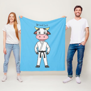 Cute cow in kung fu suit cartoon fleece blanket