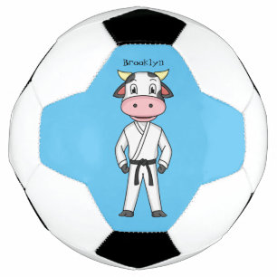 Cute cow in kung fu suit cartoon football