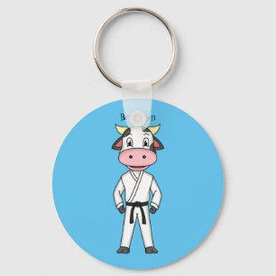 Cute cow in kung fu suit cartoon key ring