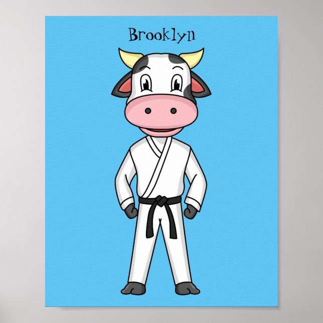 Cute cow in kung fu suit cartoon  poster (Front)