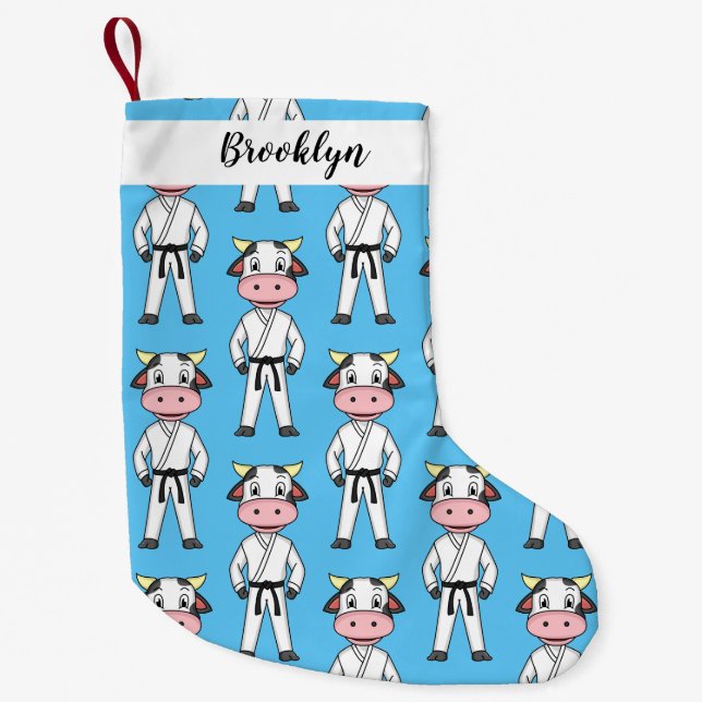 Cute cow in kung fu suit cartoon small christmas stocking (Front)