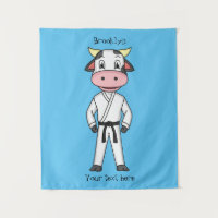 Cute cow in kung fu suit cartoon