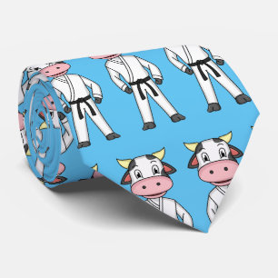 Cute cow in kung fu suit cartoon  tie