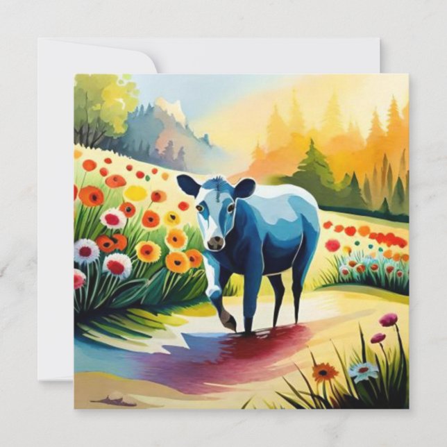 Cute cow in the floral field (Front)