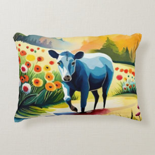 Cute cow in the floral field decorative cushion