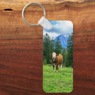 Cute cow in the pasture, photography key ring