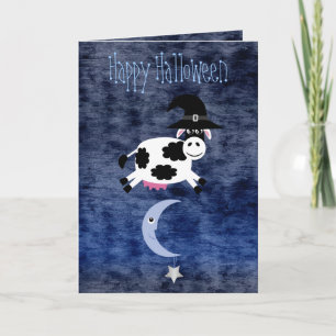 Cute Cow Jumped Over the Moon Halloween Card