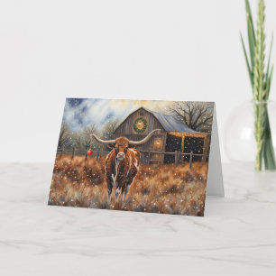 Cute Cow Longhorn Christmas Holiday  Card
