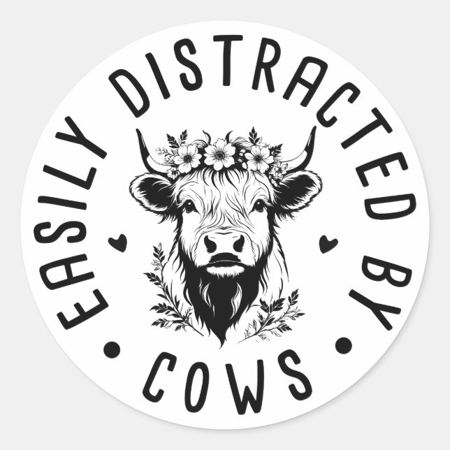 Cute Cow Lover - Easily Distracted By Cows Classic Round Sticker (Front)
