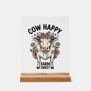 Cute Cow Lover Vintage Floral Farm Animal Art (3) Acrylic Sign