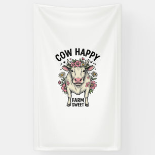 Cute Cow Lover Vintage Floral Farm Animal Art (3) Banner