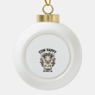 Cute Cow Lover Vintage Floral Farm Animal Art (3) Ceramic Ball Christmas Ornament