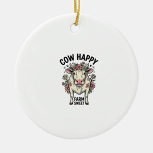 Cute Cow Lover Vintage Floral Farm Animal Art (3) Ceramic Tree Decoration