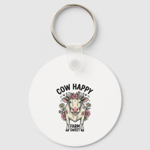Cute Cow Lover Vintage Floral Farm Animal Art (3) Key Ring