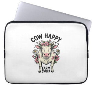 Cute Cow Lover Vintage Floral Farm Animal Art (3) Laptop Sleeve