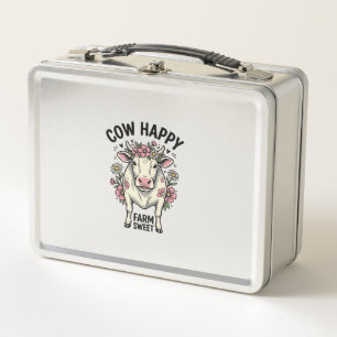 Cute Cow Lover Vintage Floral Farm Animal Art (3) Metal Lunch Box