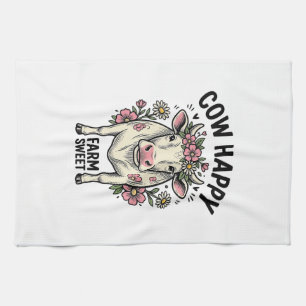 Cute Cow Lover Vintage Floral Farm Animal Art (3) Tea Towel
