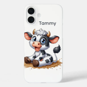 Cute cow lovers add name iPhone 16 plus case