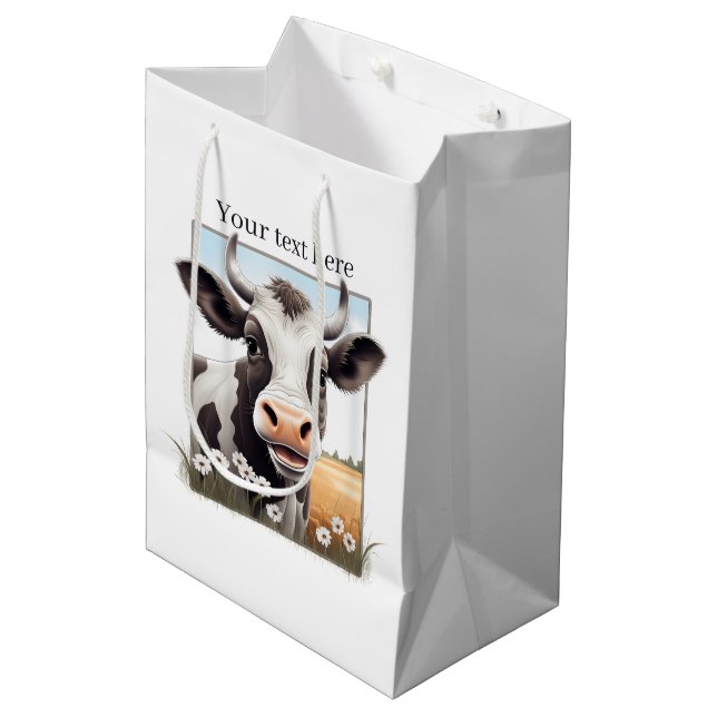 Cute cow lovers customisable medium gift bag (Front Angled)