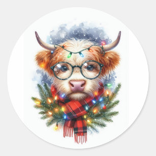 Cute Cow Merry christmas Classic Round Sticker