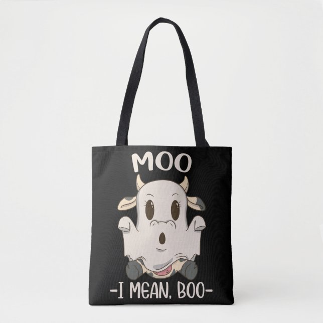 Cute Cow Moo Halloween Ghost Boo Tote Bag (Front)