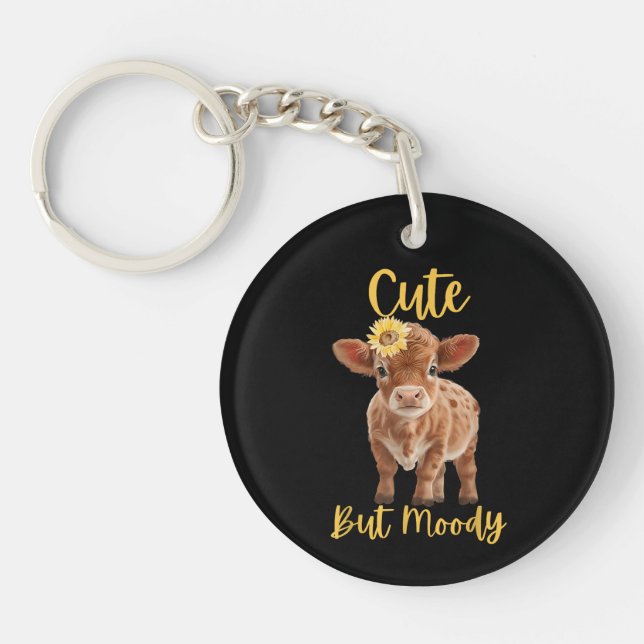 Cute Cow-Moody Cow Lovers Farm Cowgirl Baby Sunflo Key Ring (Front)