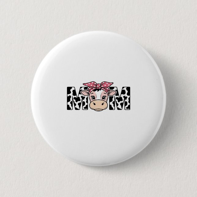 Cute Cow Mum Bow Graphic Design_1 6 Cm Round Badge (Front)