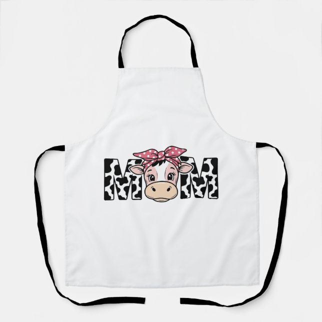 Cute Cow Mum Bow Graphic Design_1 Apron (Front)