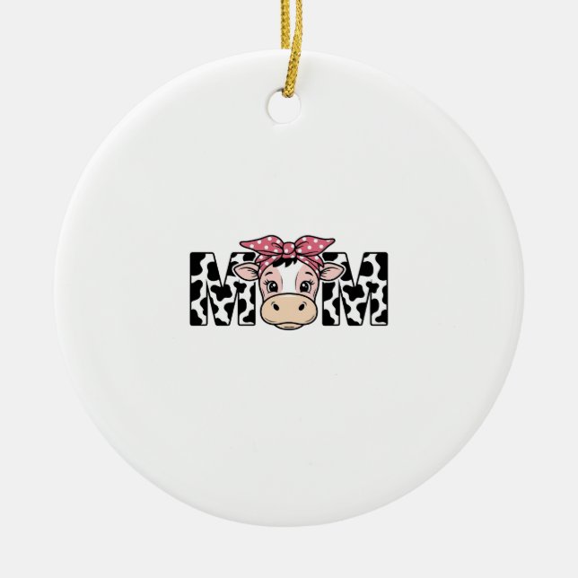 Cute Cow Mum Bow Graphic Design_1 Ceramic Tree Decoration (Front)