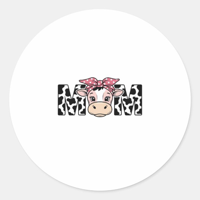 Cute Cow Mum Bow Graphic Design_1 Classic Round Sticker (Front)