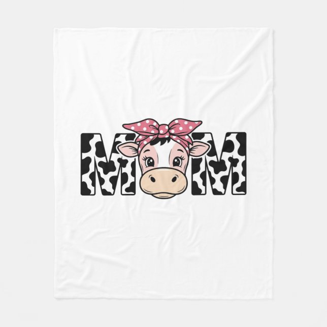Cute Cow Mum Bow Graphic Design_1 Fleece Blanket (Front)