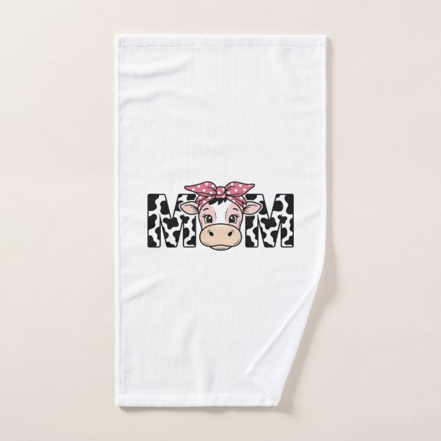 Cute Cow Mum Bow Graphic Design_1 Hand Towel (Hand Towel)